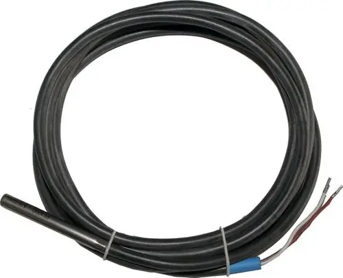 Sensor mit einem Metallfühler und einem langen Kabel, verwendet in Heizsystemen, möglicherweise von der Marke Wolf.